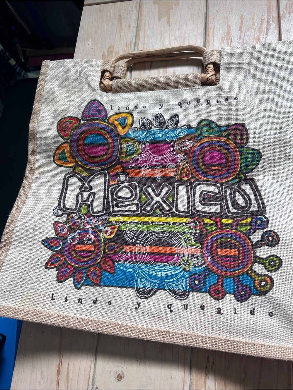 Mexico Floral Canvas Tote Bag in Natural with Multicolor Print